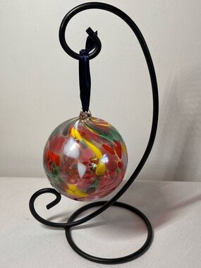 Handmade Blown Glass Friendship Ball Ornament - Red White yellow green